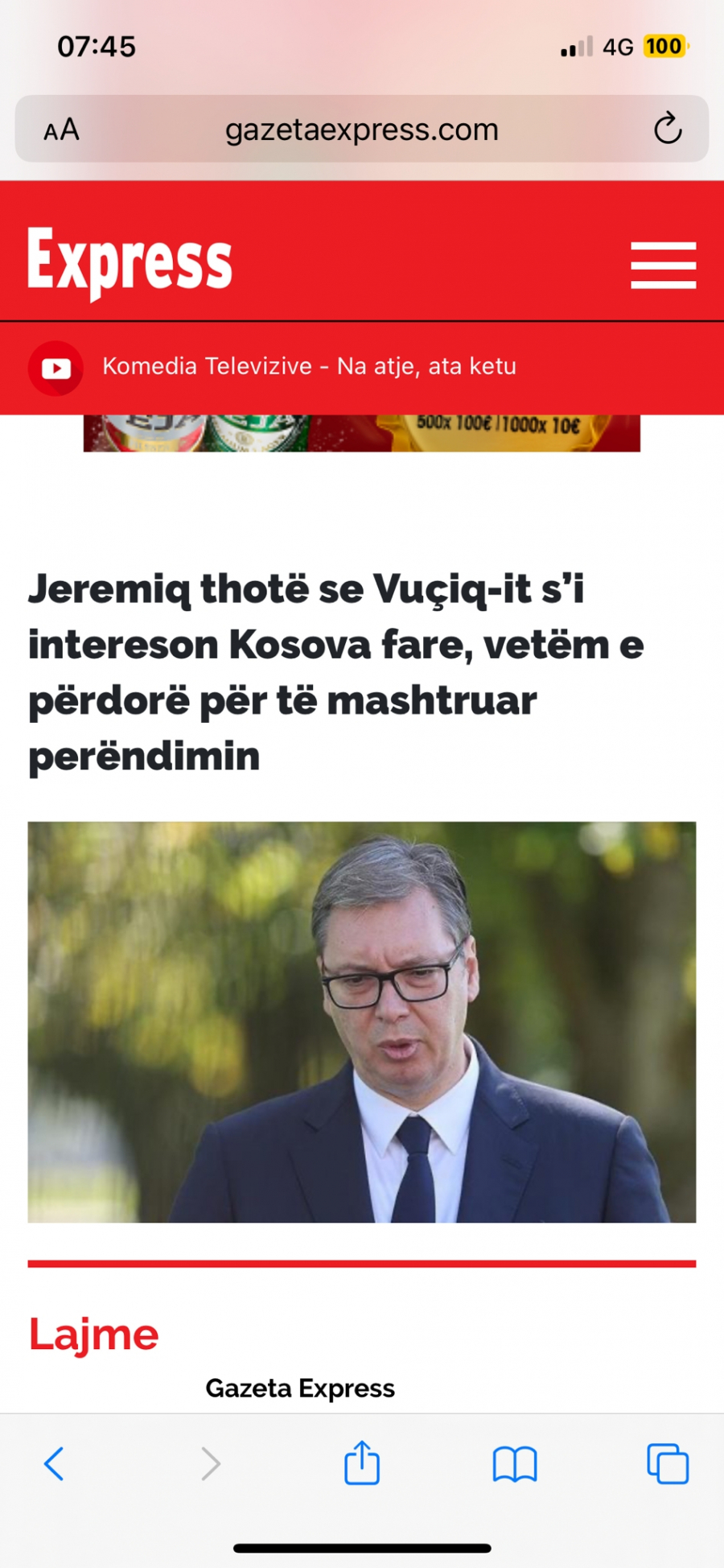 VUK JEREMIĆ GLAVNA VEST U ŠIPTARSKIM MEDIJIMA Skandal! Bivši ministar spoljnih poslova otvoreno promoviše Kurtija!