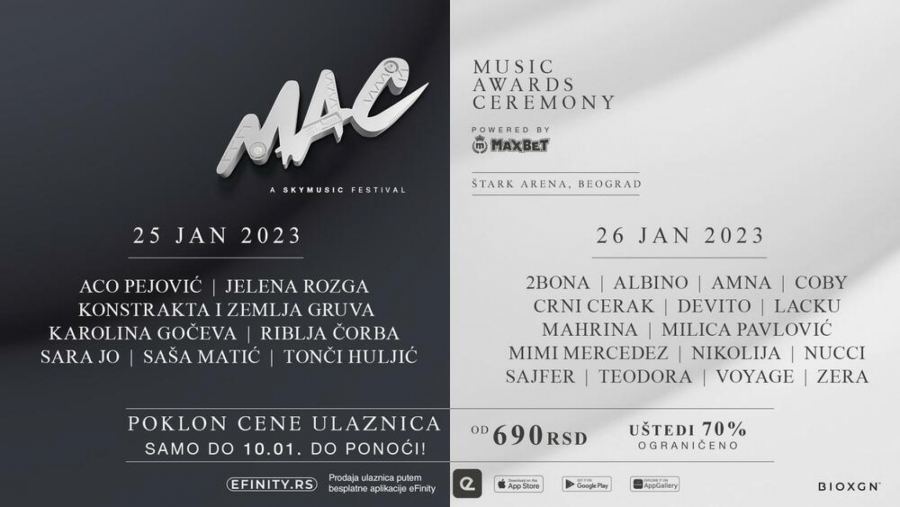 Ulaznice za Music Awards Ceremony (MAC) po poklon cenama dostupne još samo nekoliko dana