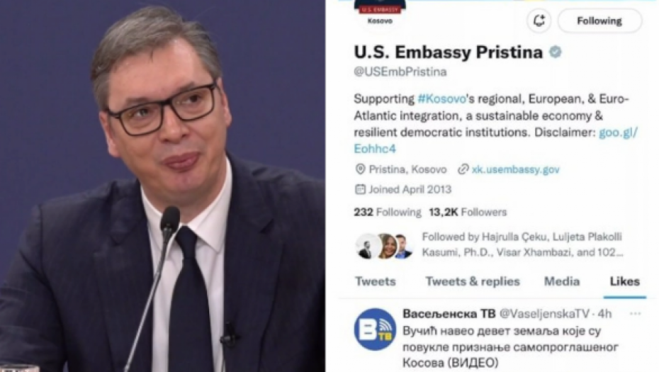 I AMERI "LAJKOVALI" VUČIĆEVU IZJAVU Ambasadi SAD se sviđaju otpriznavanja lažne države! (FOTO)