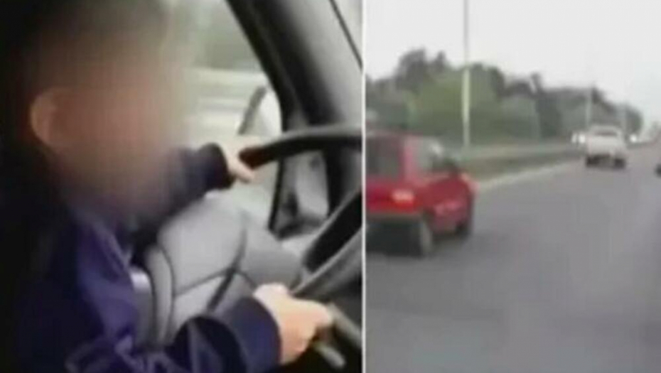 "AJDE GLUPANE SAMO IDI PRAVO" Ludi otac terai mališana (7) da vozi autoputem, pa sve snimio! (VIDEO)