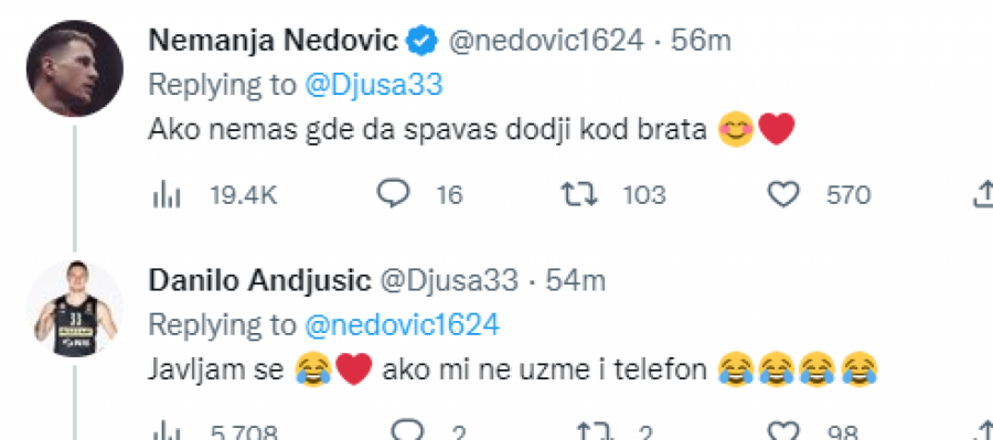 AKO NEMAŠ GDE DA SPAVAŠ, DOĐI KOD BRATA Nedović se našalio sa Anđušićem zbog pesme o Zvezdi i supruge (FOTO)