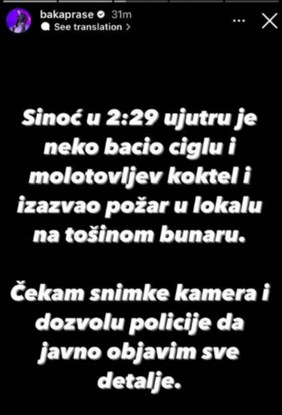 ZAPALJEN LOKAL BAKE PRASETA Jutjuber se HITNO OGLASIO I IZNEO ŠOK DETALJE 