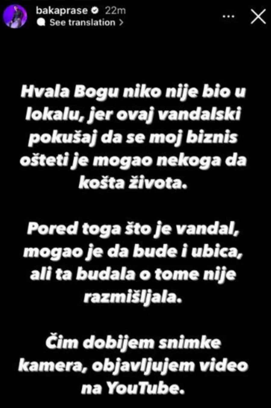 ZAPALJEN LOKAL BAKE PRASETA Jutjuber se HITNO OGLASIO I IZNEO ŠOK DETALJE 