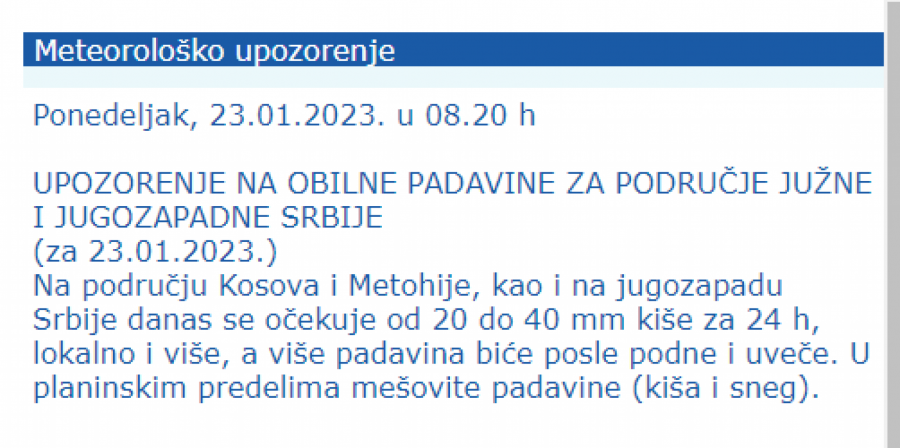 HITNO UPOZORENJE RHMZ Raste vodostaj reka, obilne padavine u ovim delovima Srbije