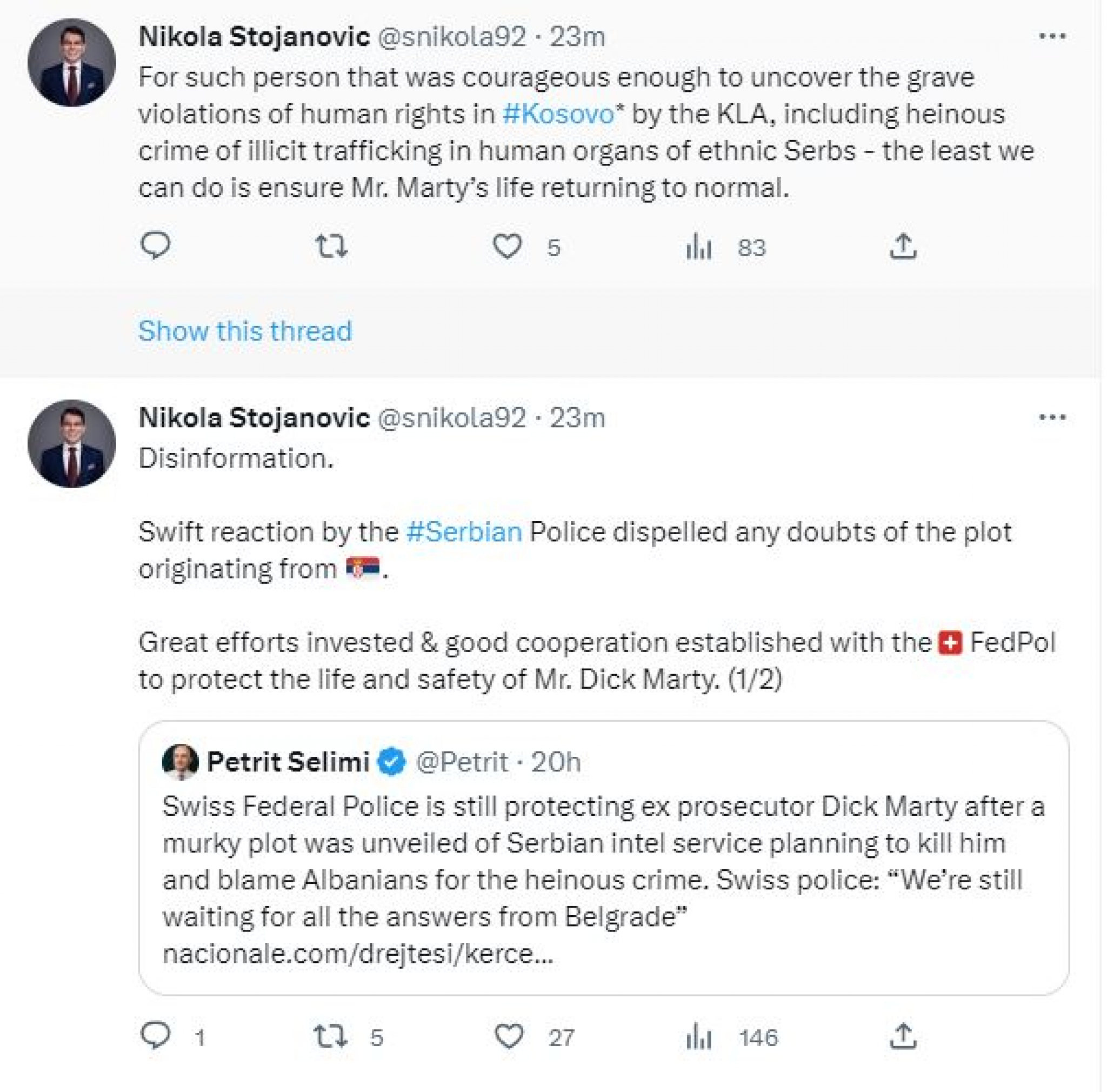 OTKRIVENE LAŽI OVK! Srbiju pokušali da optuže za pretnje Diku Martiju, Stojanović ogolio laži!