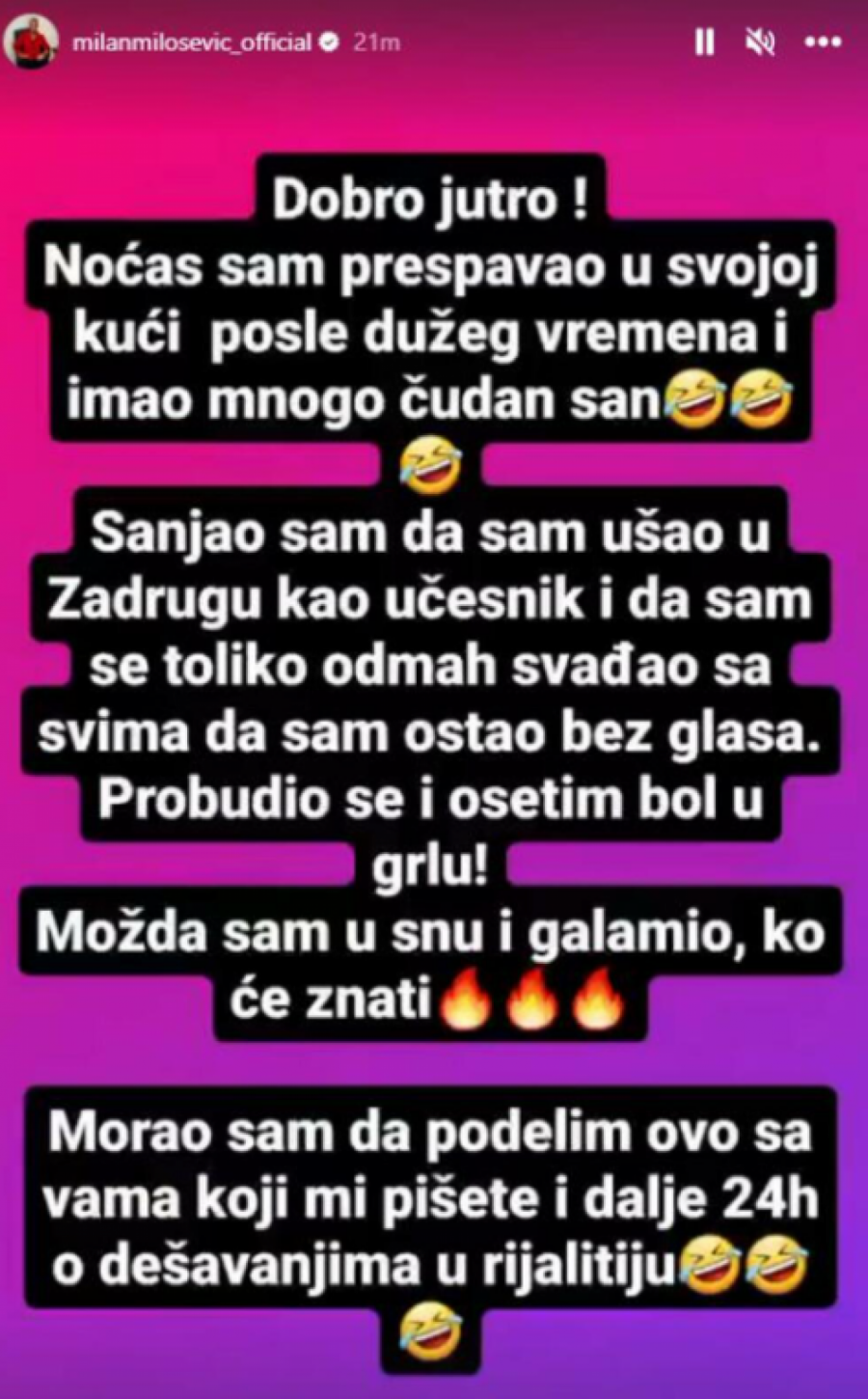 MILAN MILOŠEVIĆ IMA KOŠMARE ZBOG ZADRUGE! 