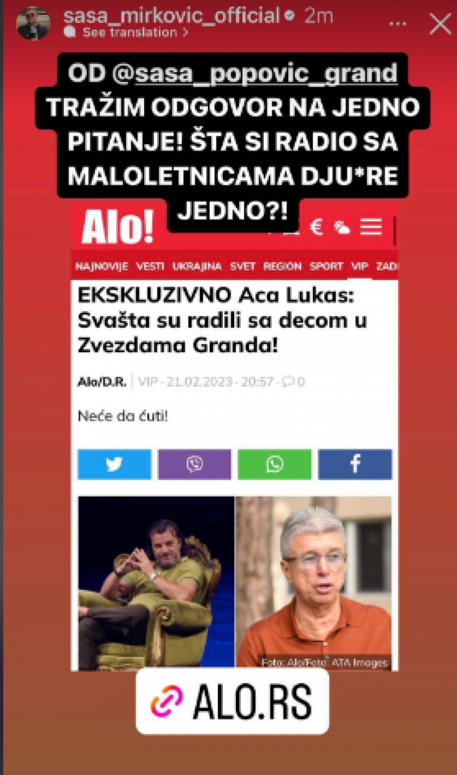 SAŠA MIRKOVIĆ UPUTIO DIREKTNO PITANJE SAŠI POPOVIĆU 