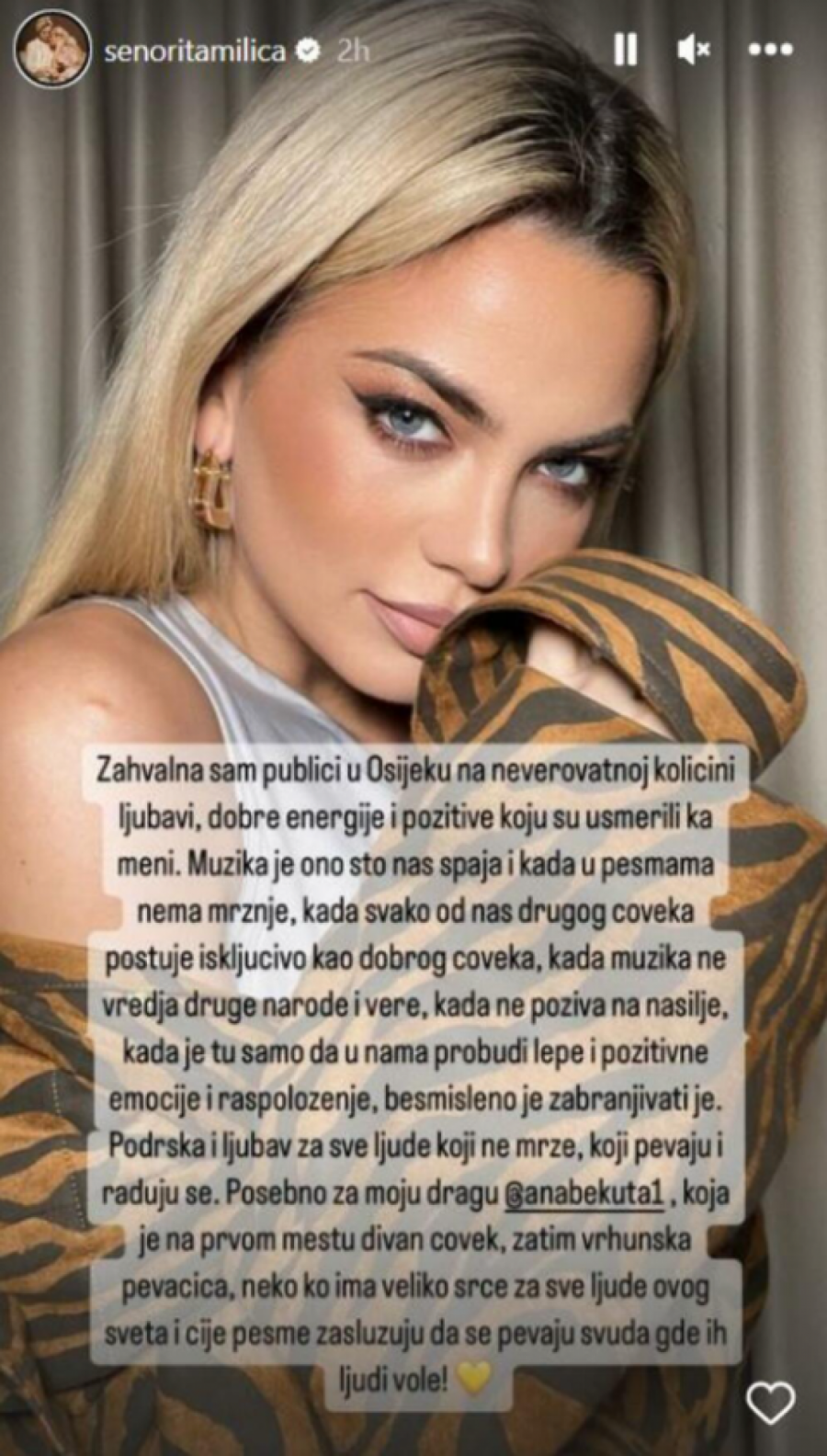 PRVO OGLAŠAVANJE MILICE PAVLOVIĆ NAKON ZABRANE KONCERTA U OSIJEKU Ovom prilikom obratila se Ani Bekuti (FOTO)