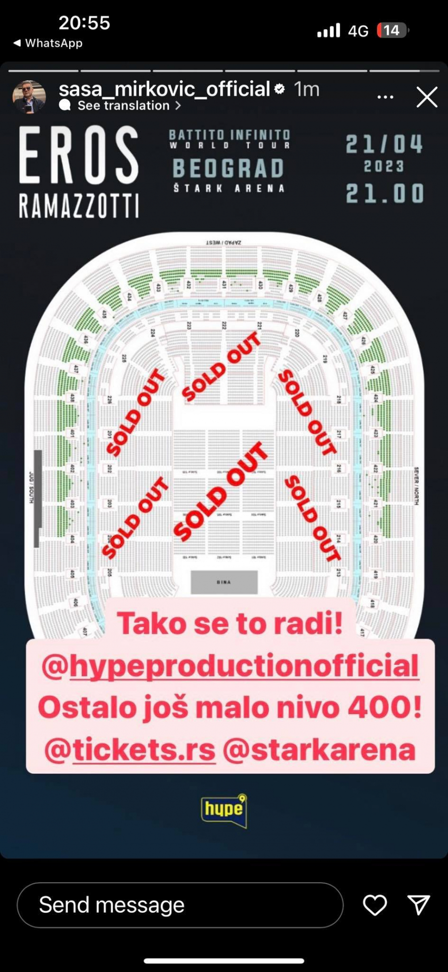 TAKO SE TO RADI Mirković otkrio da je Arena prepuna i da svi čekaju Erosa Ramacotija!