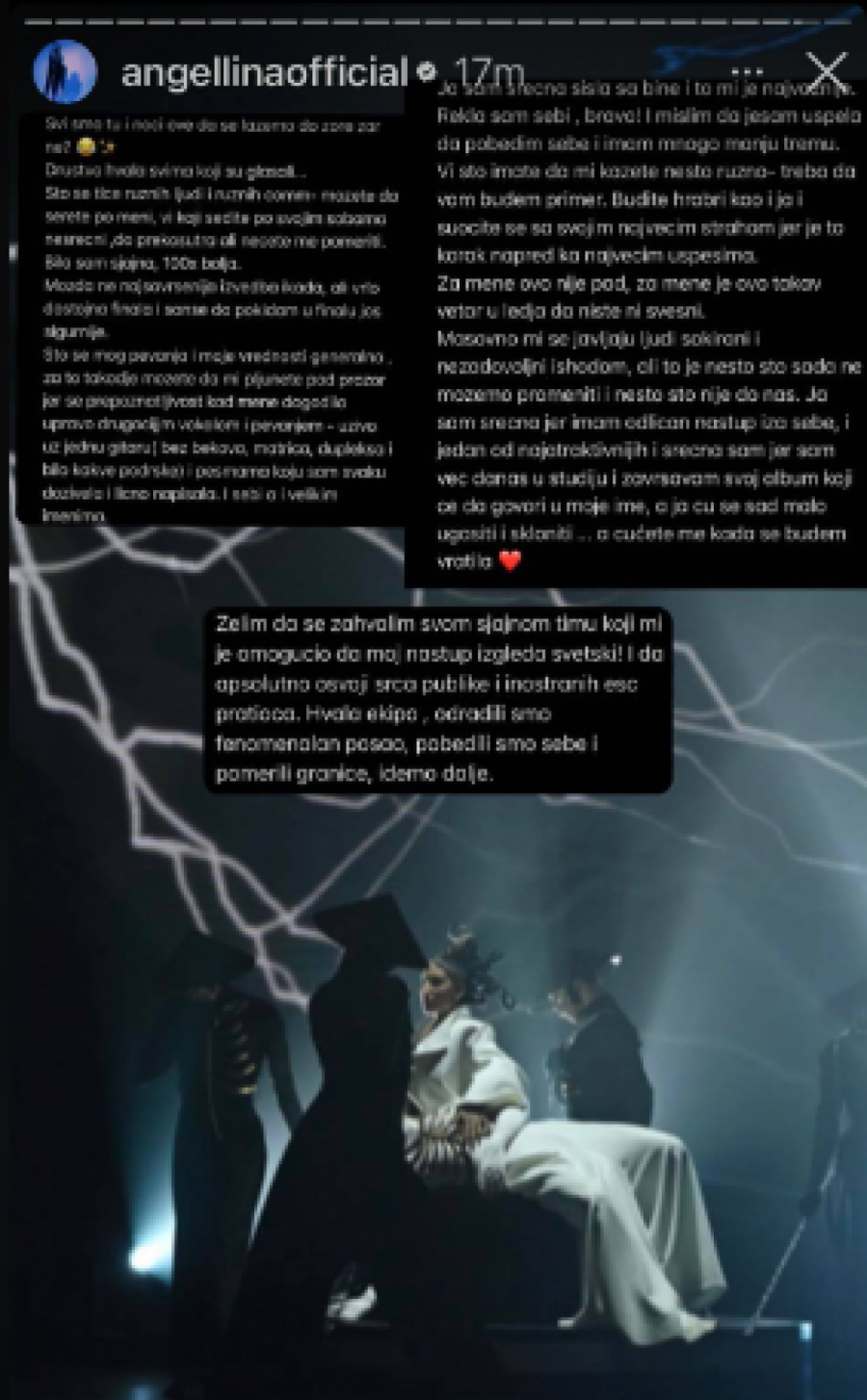 ANGELINA VAN SEBE NAKON SINOĆNJEG ISPADANJA NA PESMI ZA EVROVIZIJU Izrevoltirana se oglasila i poslala brutalnu poruku, njene reči režu! (FOTO)