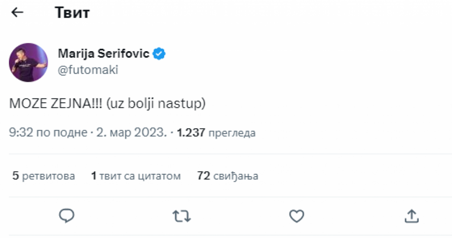 MARIJA ŠERIFOVIĆ SE HITNO OGLASILA I ŠOKIRALA Ovo je njen večerašnji favorit, mnogi su se iznenadili izborom!