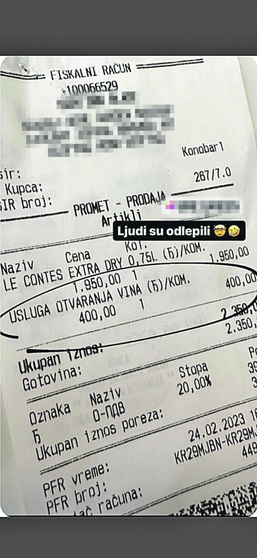 EVO S KAKVIM SE PREDZNANJEM IDE U KAFANU: Otvaranje flaše vina 400 dinara!