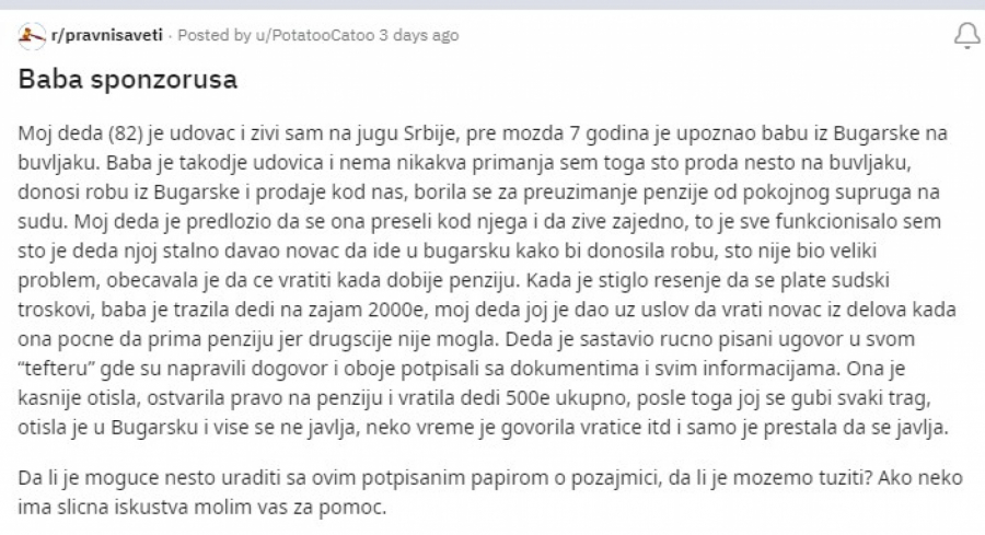 BABA SPONZORUŠA! Starija dama iz Bugarske iskoristila dedu s juga Srbije Uzela mu evre i netragom nestala!