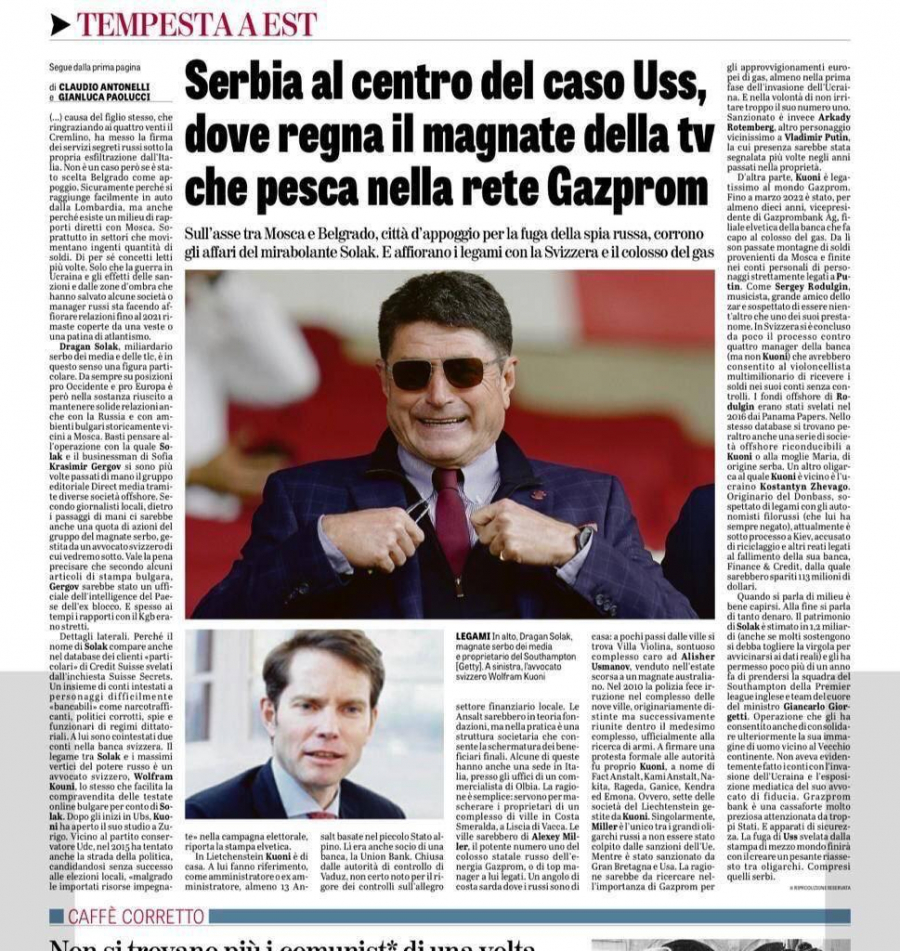 SENZACIONALNO! Italijani optužili gazdu Junajted Grupe, N1 i Nove za tesne veze sa vlastima Rusije: Šolakov čovek agent Rusima!