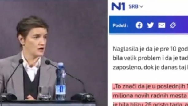 PRIMER RADA TAJKUNSKIH MEDIJA Pogledajte šta je rekla premijerka Brnabić, a kako su oni lažno preneli na N1 njenu izjavu (VIDEO)