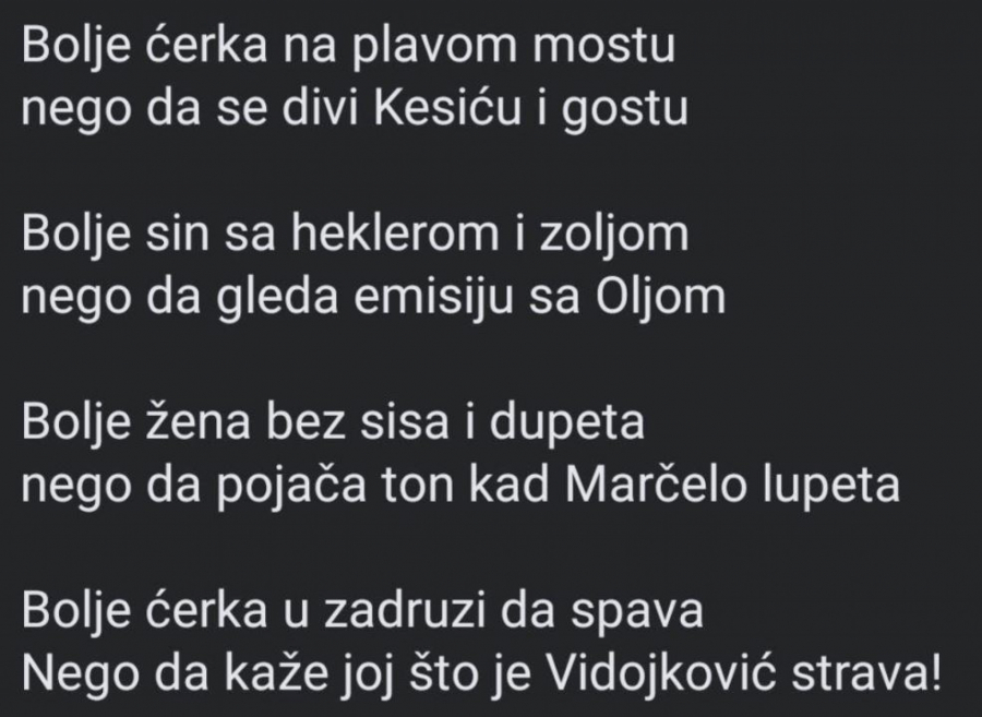 ZARAZNA PESMA SE ŠIRI DRUŠTVENIM MREŽAMA Srbi sročili recitaciju o Kesiću i Olji, pa poentirali na Marčelu i Vidojkoviću!