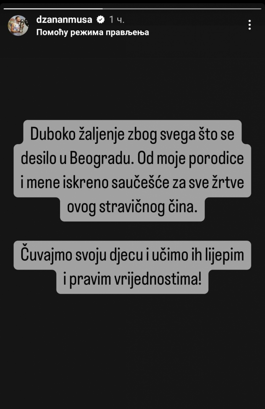 MUSA UPUTIO SAUČEŠĆE PORODICAMA ŽRTAVA Košarkaš Reala poslao emotivnu poruku povodom tragedije u Beogradu