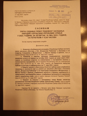 SUTRA ZASEDA SEDNICA NARODNE SKUPŠTINE Ovo su tačke dnevnog reda