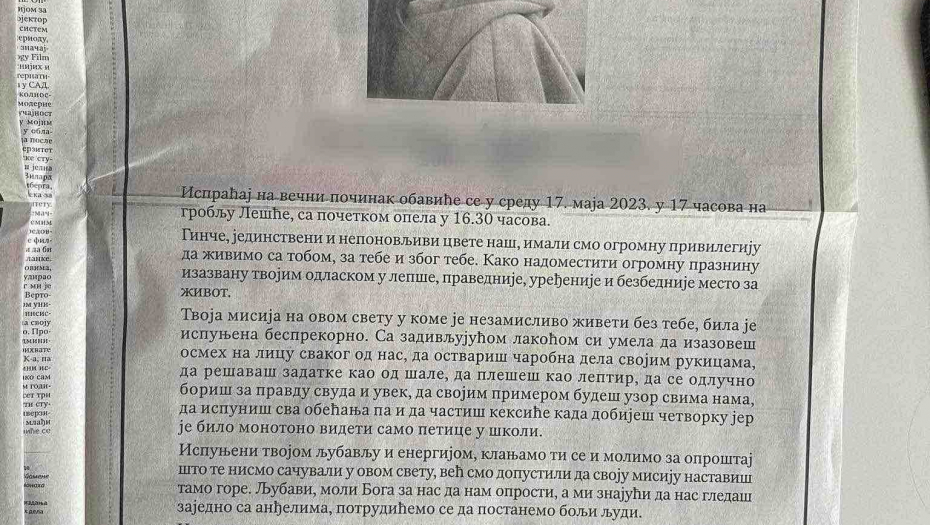 "I SVI DOBRI LJUDI NAŠE SRBIJE" Zbog ove rečenice porodice preminule devojčice iz Ribnikara cela zemlja danas ponovo plače