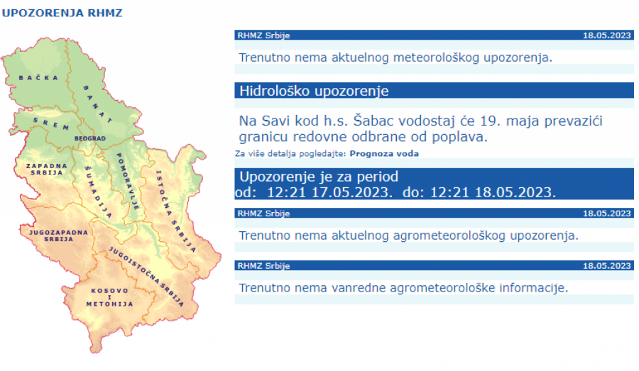 OPASNO JE! RHMZ izdao upozorenje za ovaj deo Srbije, prete poplave (FOTO)