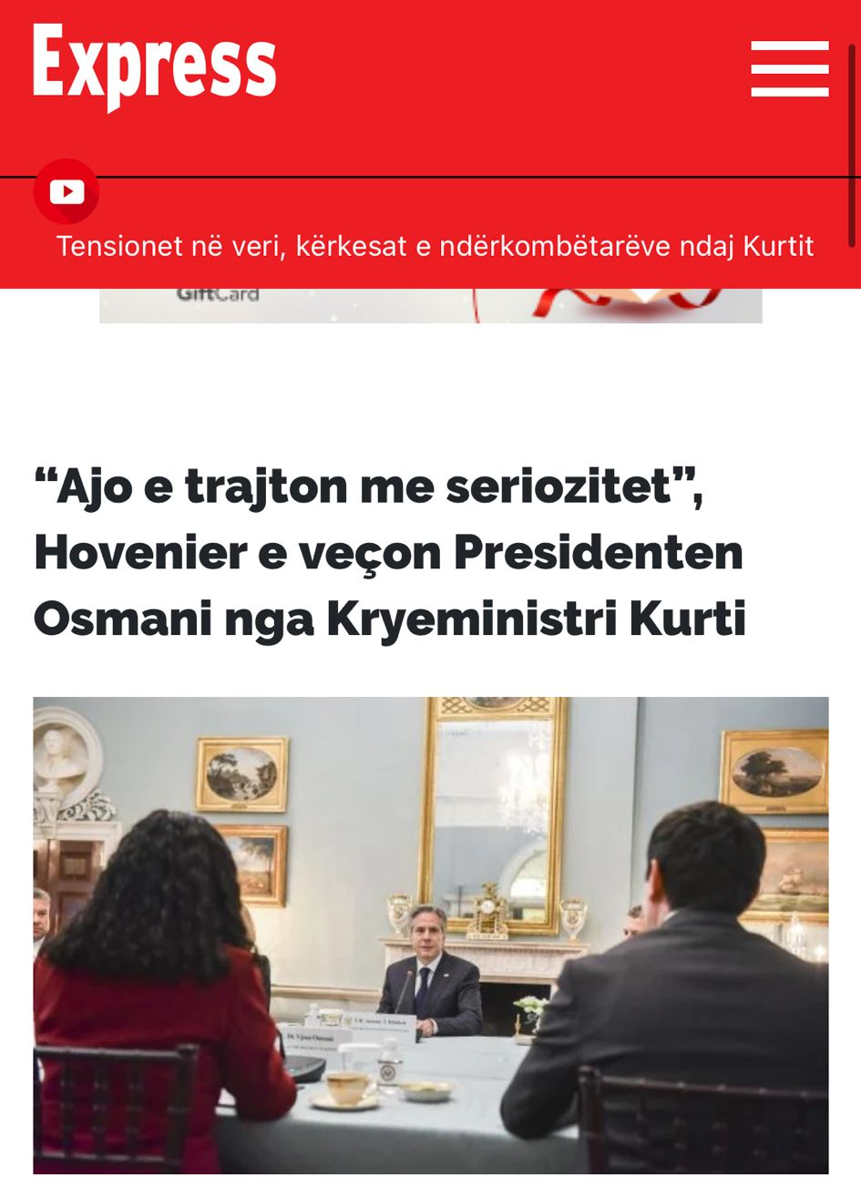 Vest albanske Gazete Ekspres o sastanku Hovenijera, Osmani i Kurtija