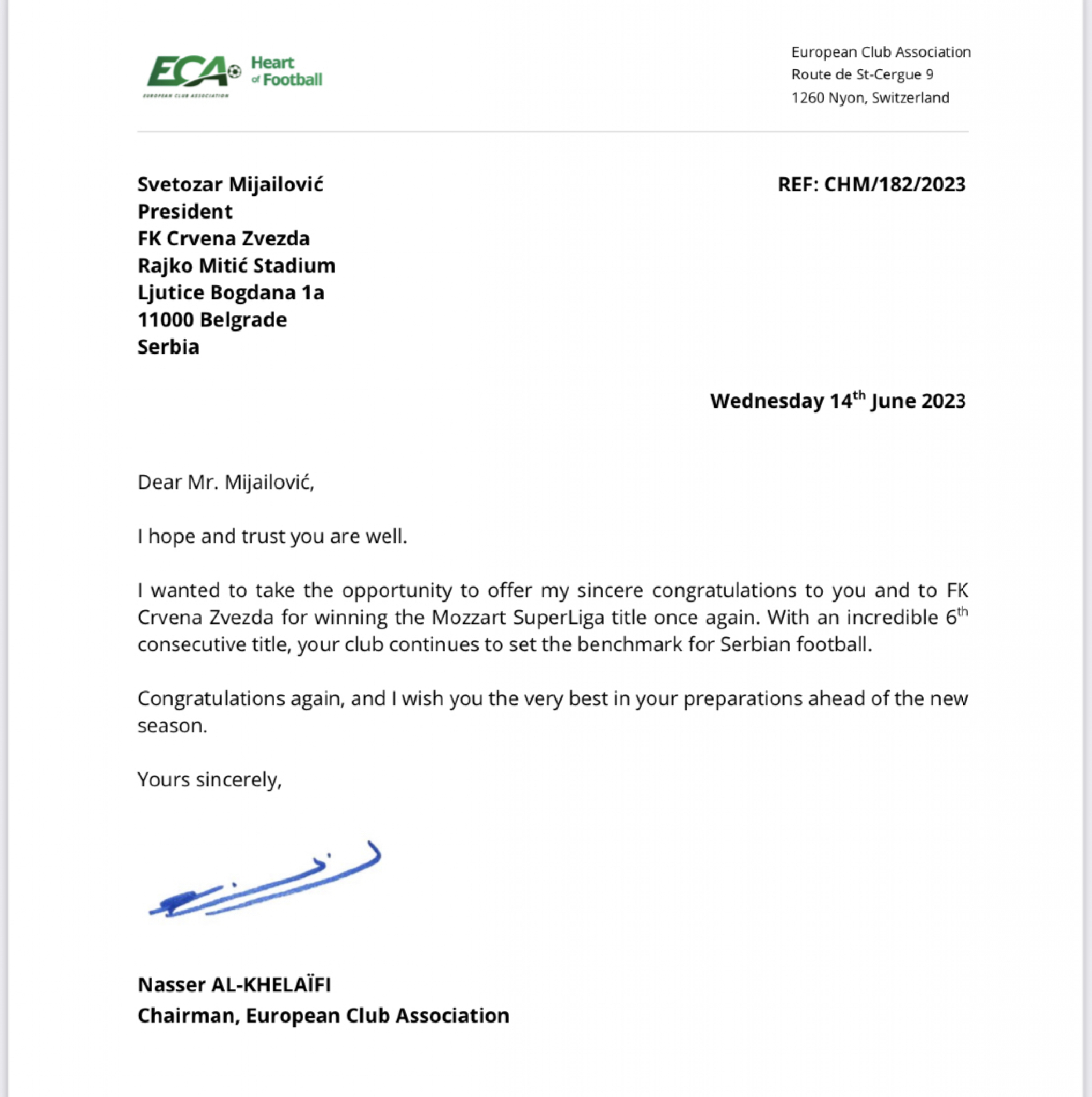 Čestitke Crvenoj zvezdi