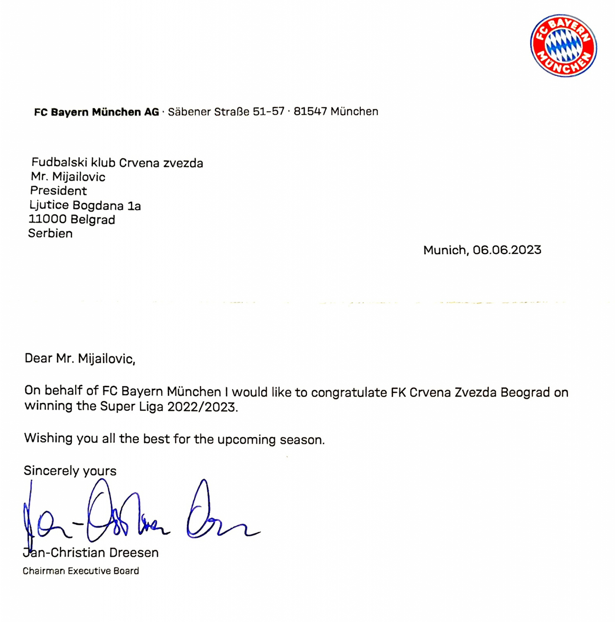 Čestitke Crvenoj zvezdi