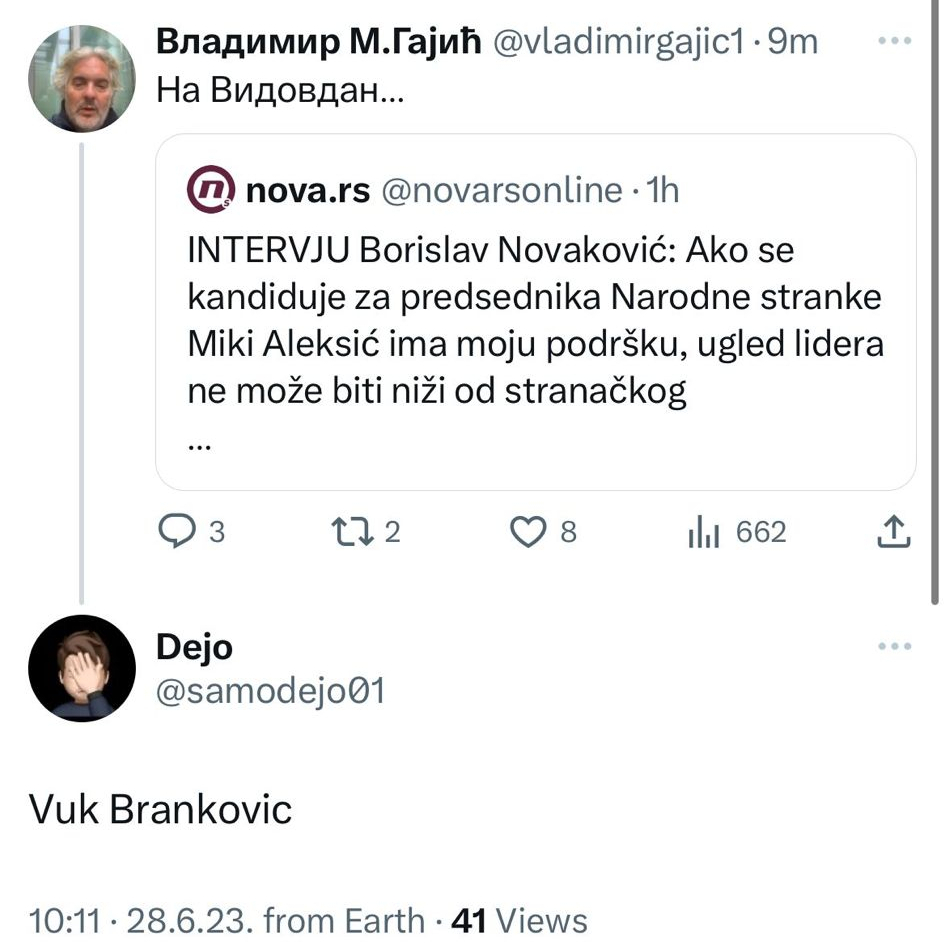 Tvit Vladimira Gajića