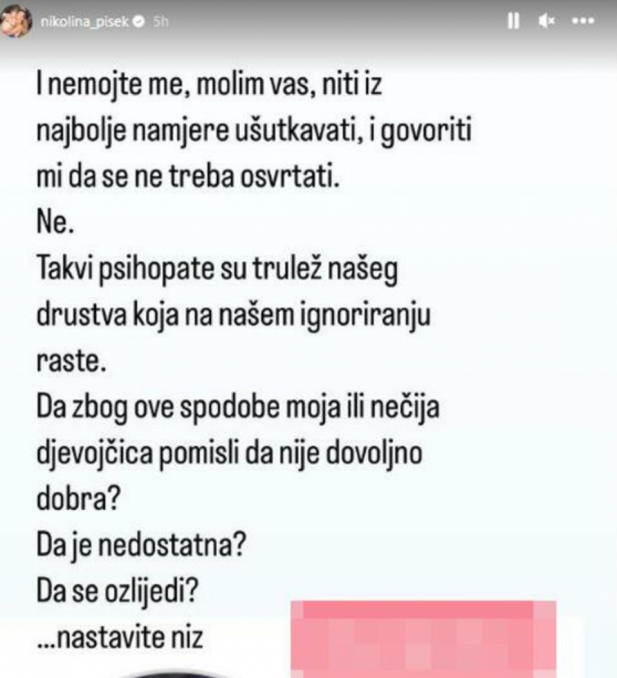 Nikolina Pišek u ulozi sajber nasilja