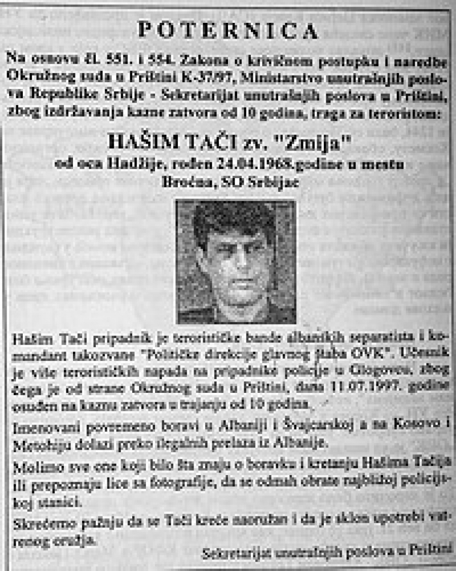 Hašim Tači poternica