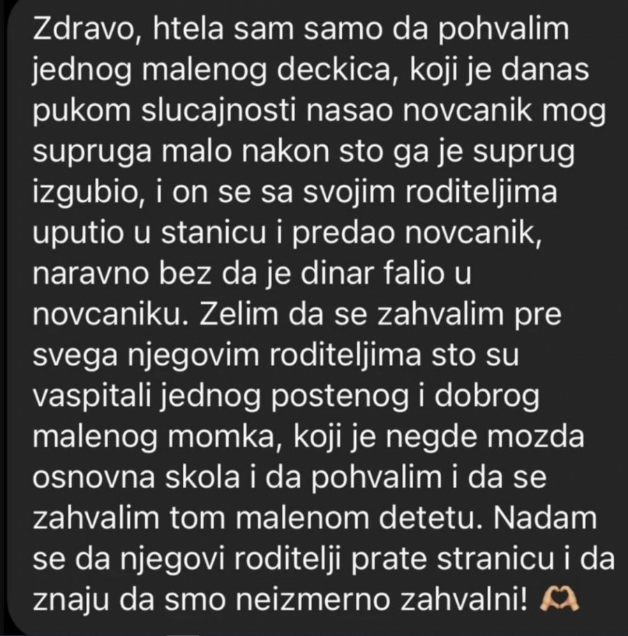 Dečak iz Beograda vratio novčanik vlasniku