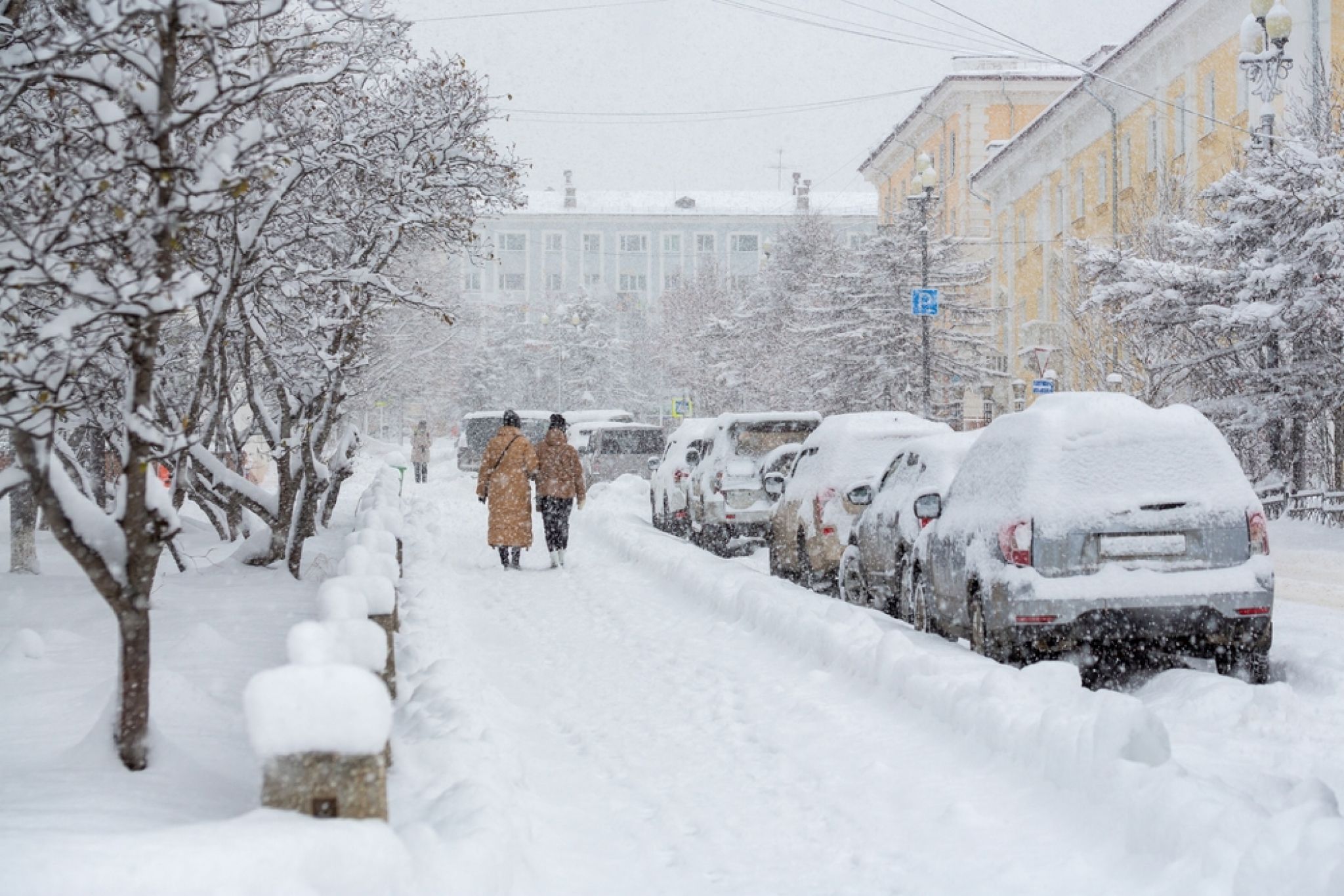 Выпал снег в феврале. Снегопад. Потепление зимой. Снежные города России. Магадан снегопад.