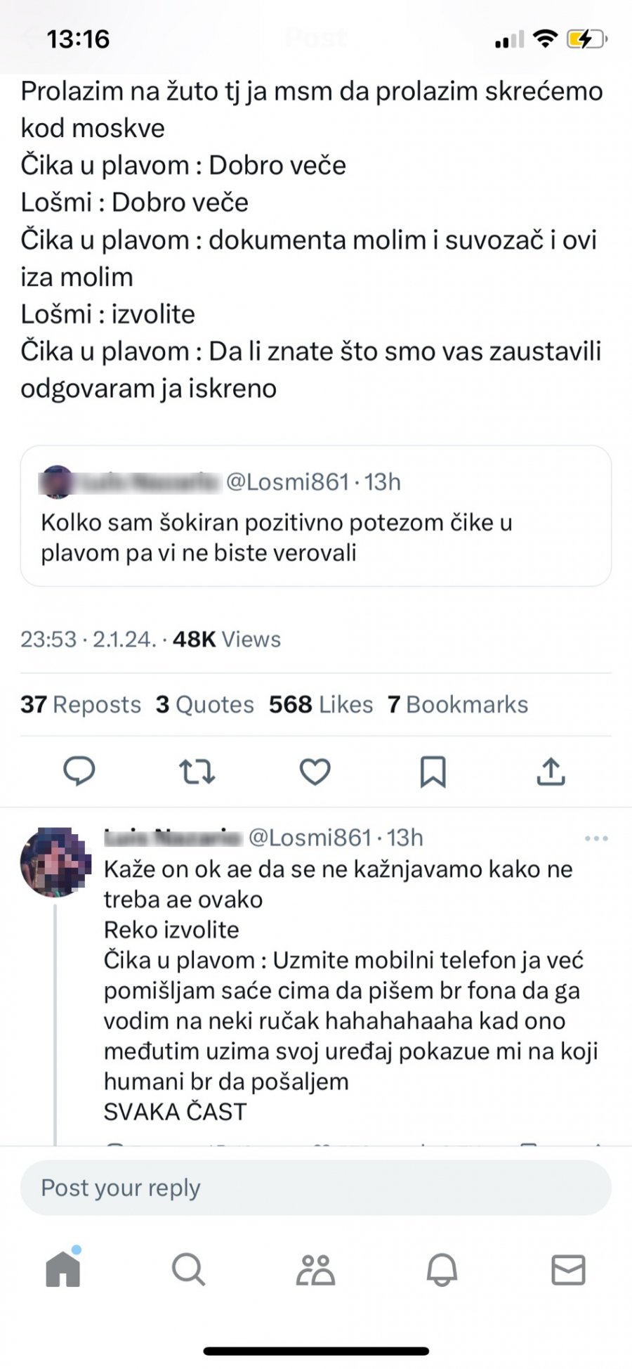 Humani gest saobraćajca