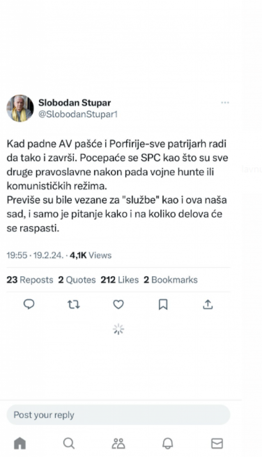 Slobodan stupar tvit