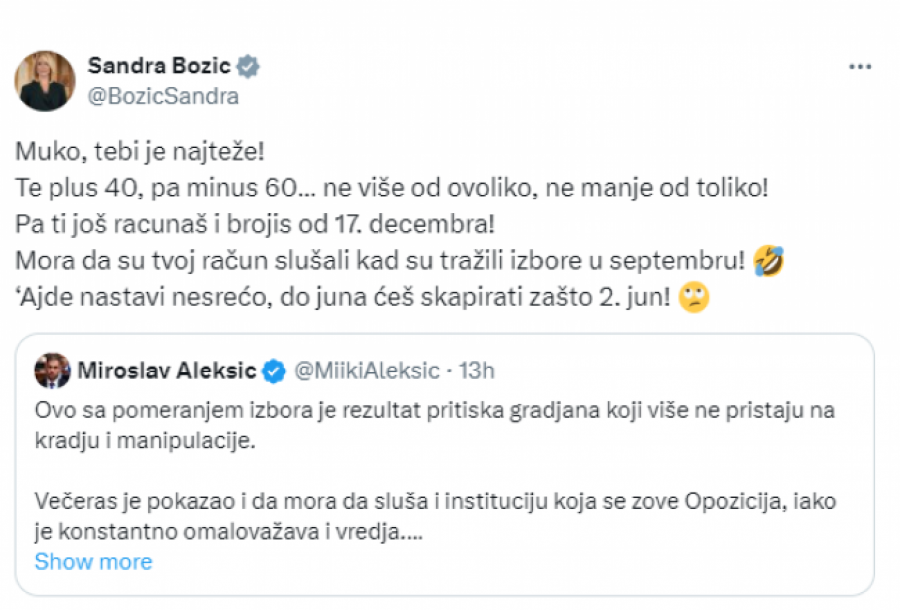 Božić odgovorila Aleksiću