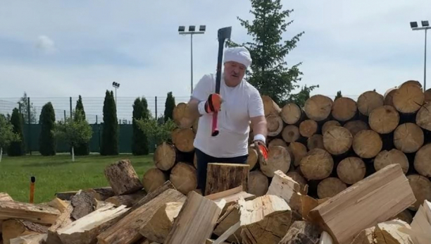 Aleksandar Lukašenko cepa drva