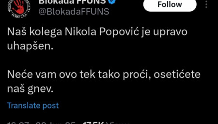 Nakon hapšenja osumnjičenih za pripremu nasilnog rušenja ustavnog poretka, blokaderi zapretili Srbiji rečima: „Osetićete naš gnev!” Da li je ovo lice moderne nacističke bande?