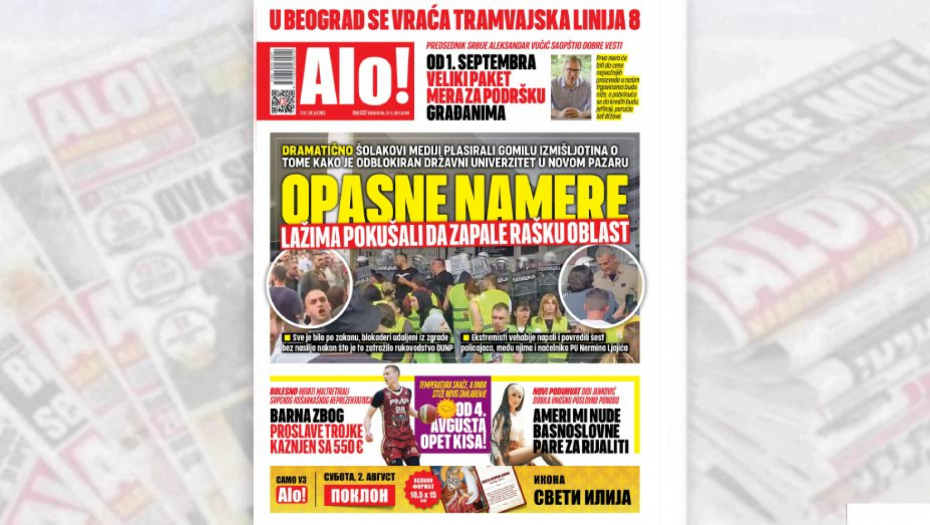 naslovna strana Alo! novina za 30.jul