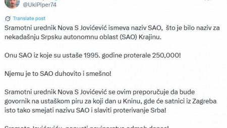Uroš Piper oštro je reagovo na neumesan komentar urednika opozicionog glasila Nove S.