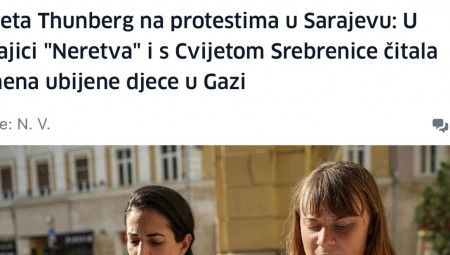Profesionalna aktivistkinja Greta Tunberg boravi u Sarajevu, gde se pridružila performansu noseći na sebi "Cvijet Srebrenice"