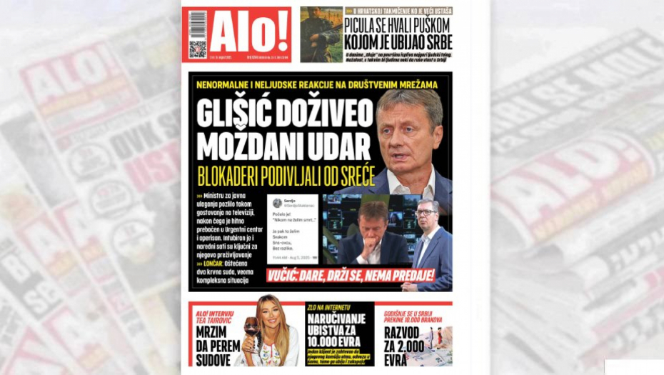 Naslovna strana Alo! novina za 6.avgust