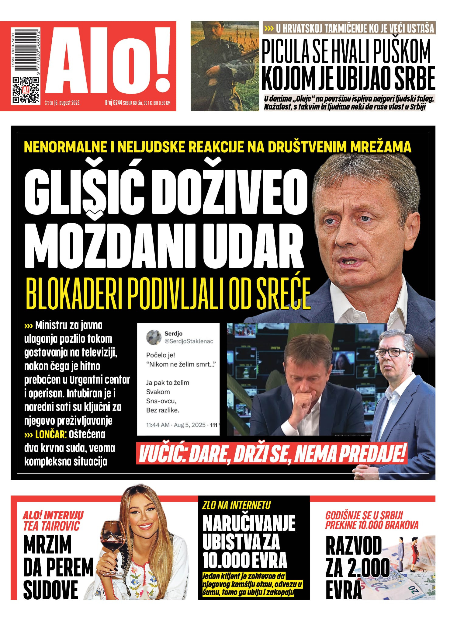 Naslovna strana Alo! novina za 6.avgust