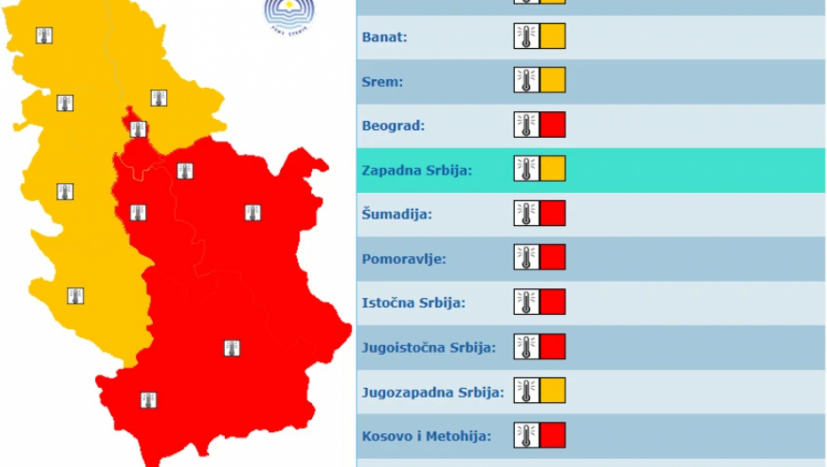 Meteoalarm za 10. avgust