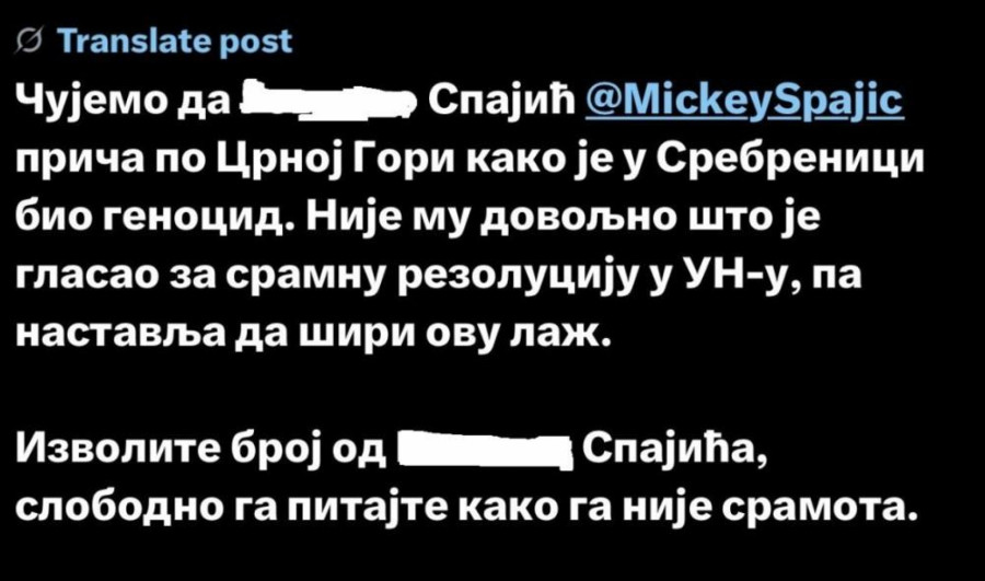 Objavljen broj telefona Milojka Spajića