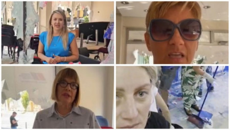 Građani Novog Sada okupili su se u uništenim prostorijama Srpske napredne stranke u tom gradu.