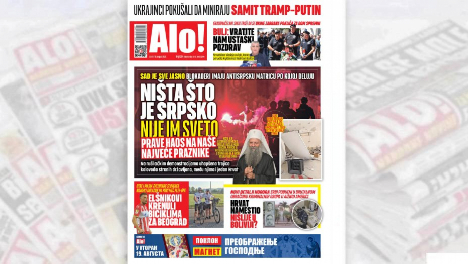 Naslovna strana Alo! novina za 16 avgust