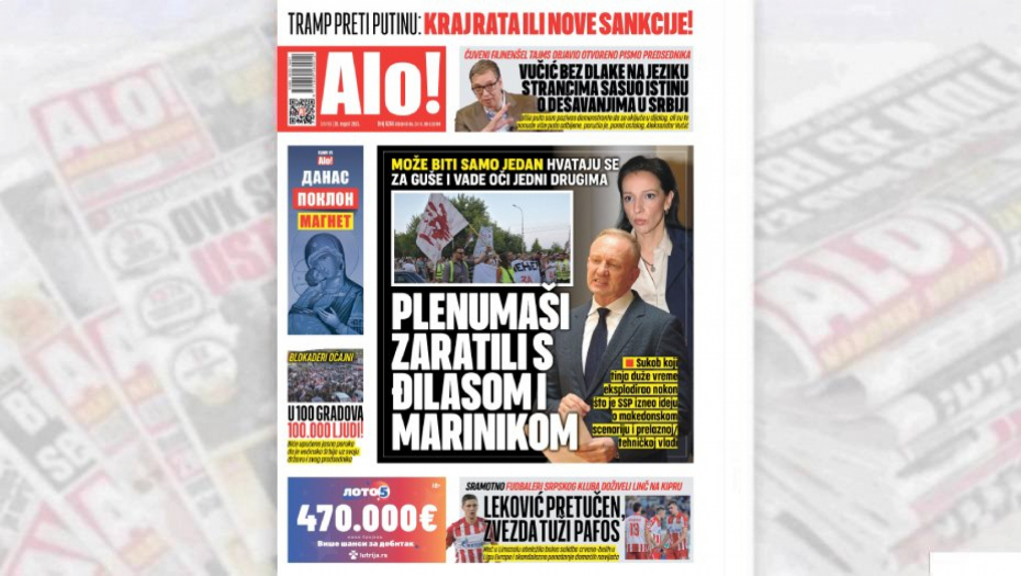 naslovna strana Alo! novina za 28. avgust