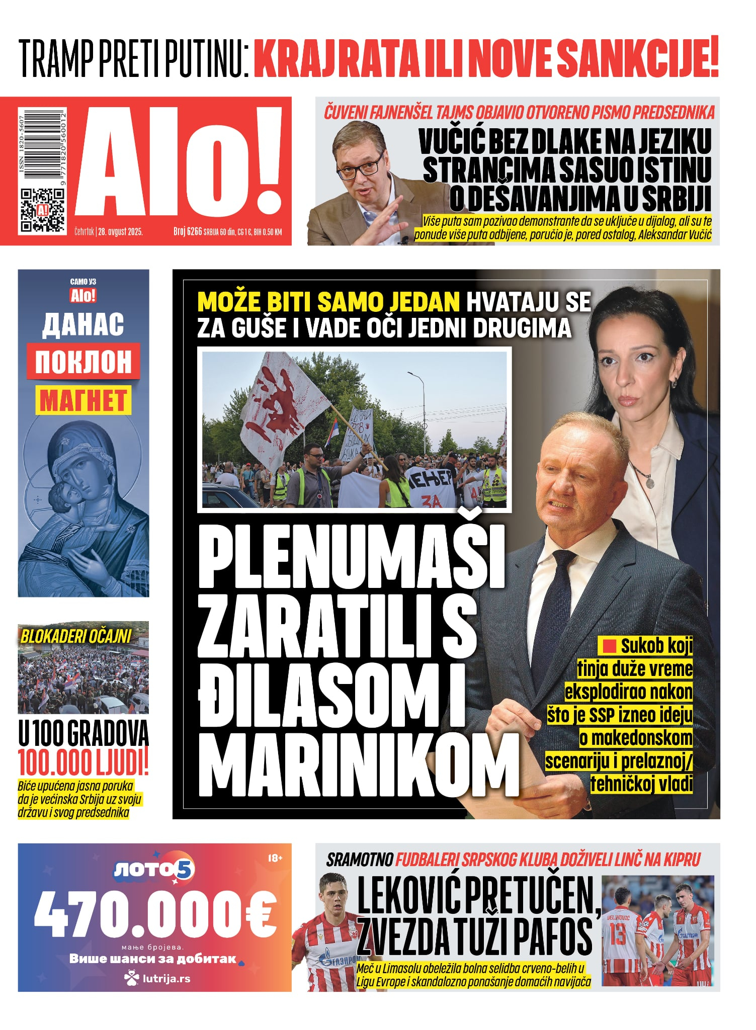 naslovna strana Alo! novina za 28. avgust