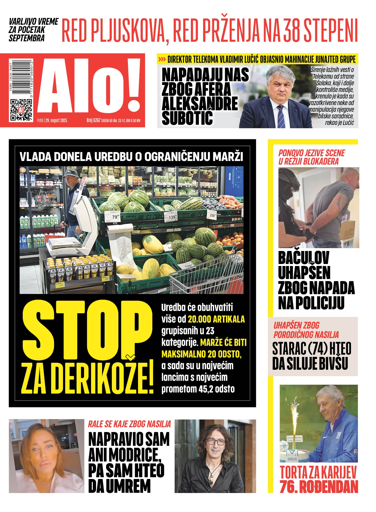 Naslovna strana Alo! novina za 29.avgust