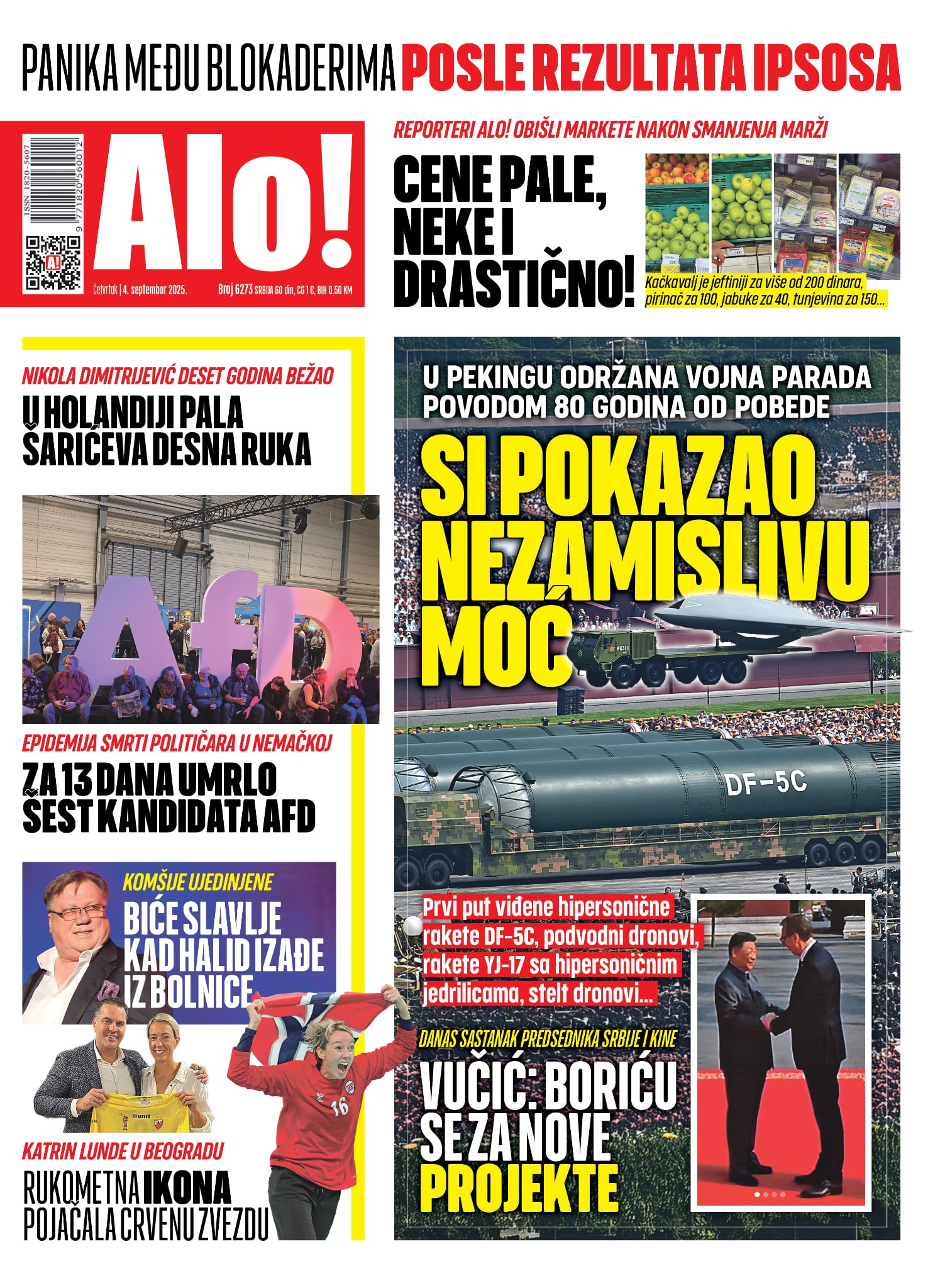 naslovna strana alo! novina za 4. septembar